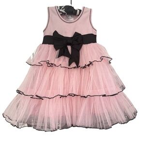 Ooh! La La! Pink Ruffled Tiered Dress with Big black Bow 5